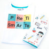 White Cotton t-shirt with Preti Smarte message for girl and chemistry pattern