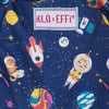 Drawstring Bag Space pattern label close up fabric